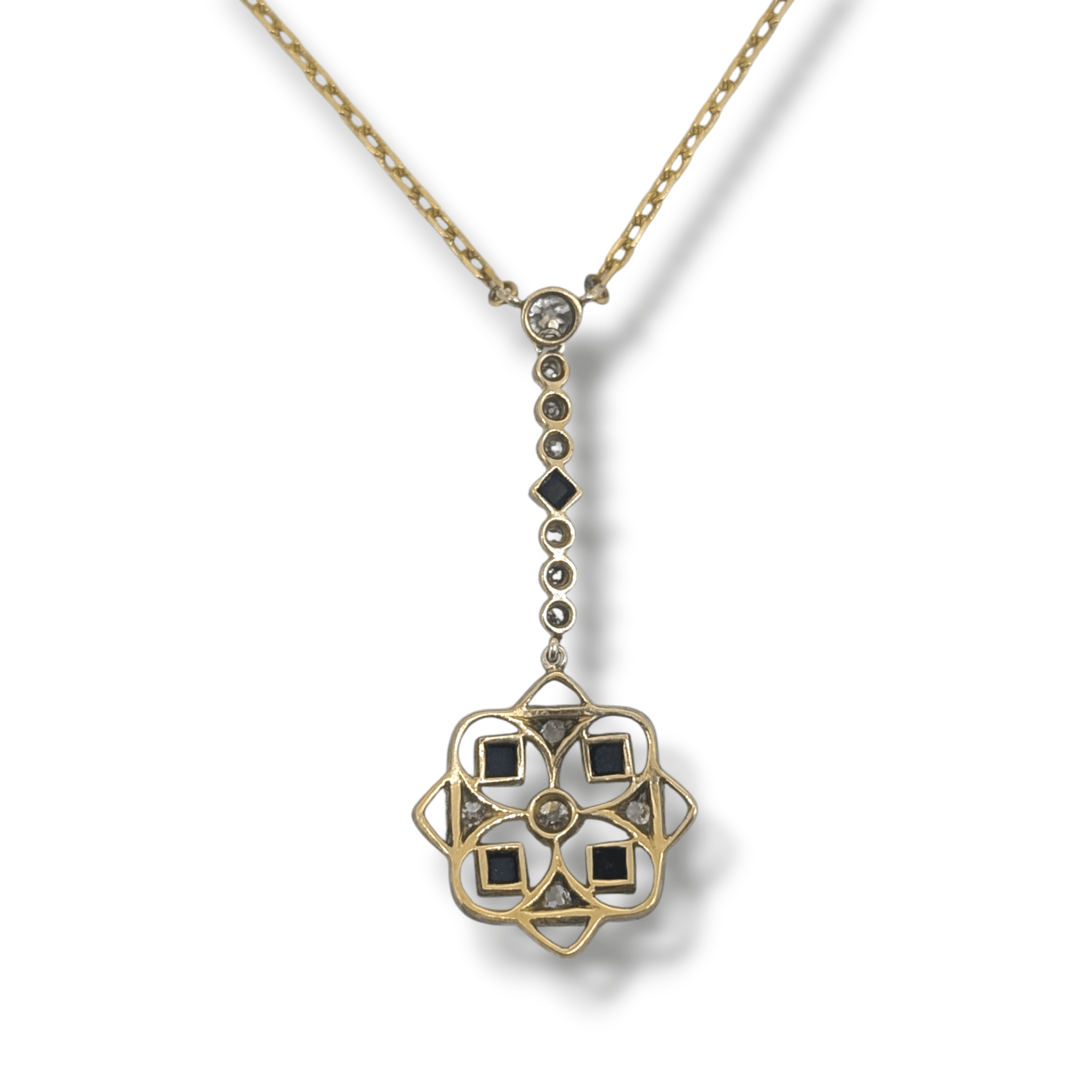 18 Carat & Platinum Edwardian Old Cut Diamond & Onyx Pendant - Image 2